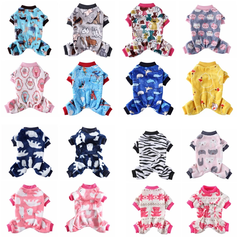 Dog Pajamas Winter Dog Clothes Print Warm Jumpsuits Coat For Small Dogs Puppy Dog Cat Chihuahua Pomeranian Clothing Jumpsuits