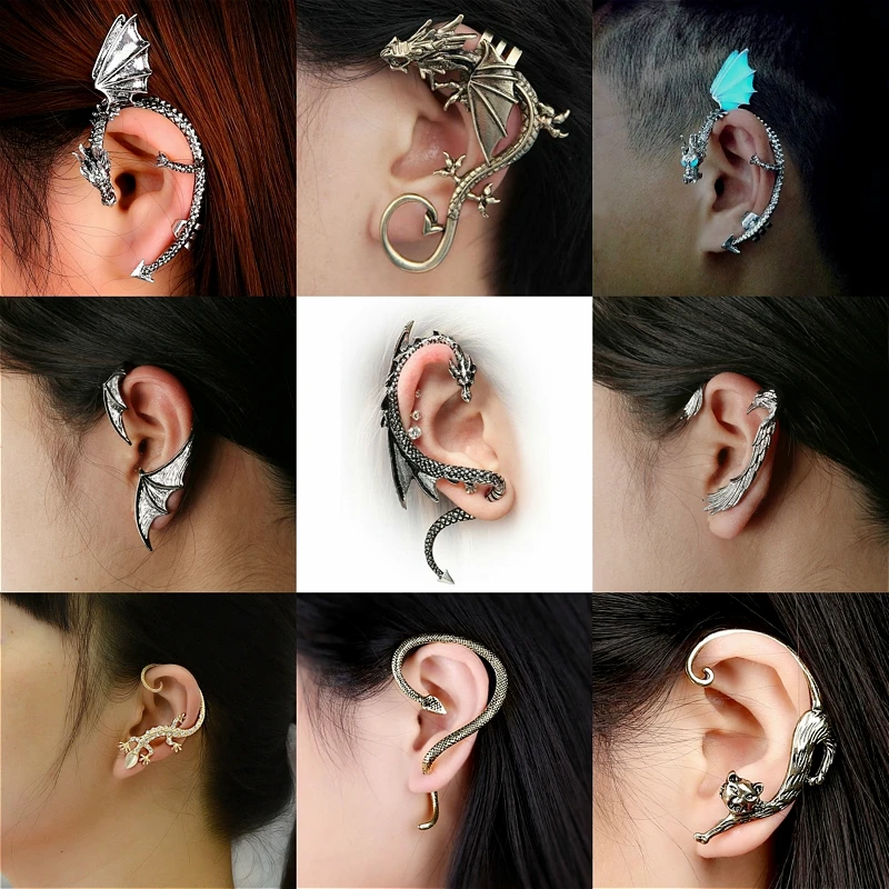 Gothic Punk Dragon Earrings Jewelry For Women Vintage Cuff Earrings Mens Rock Hip Hop Party Accessories Gift