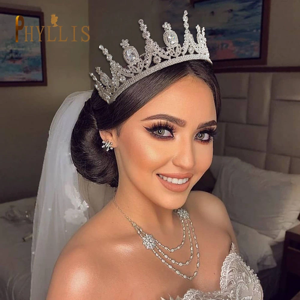 A213 Zircon Wedding Round Crown Luxury Diadem Headband Rhinestone Headpiece Bridal Headwear King Tiaras Princess Hair Jewerly