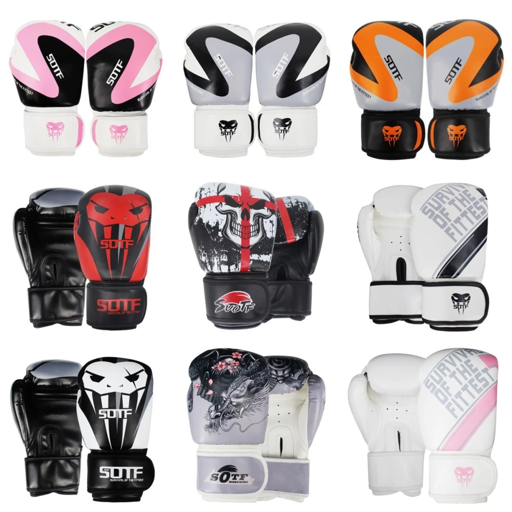 SUOTF MMA Fierce fighting Boxing Sports Leather Gloves Tiger Muay Thai boxing pads fight Women/Men sanda boxe thai glove box mma