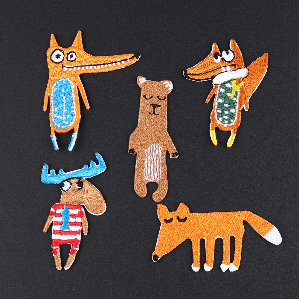 1pcs Fox Crocodile Goat Bear Embroidery Animal Patches Bag Jacket Jeans Cartoon Iron On Patches for Clothes Small Glue Sticker