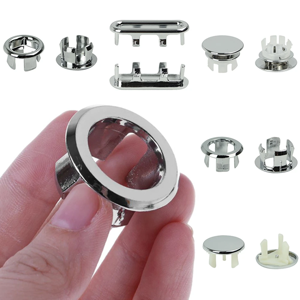 1pc Bathroom Basin Sink Overflow Ring Six-foot Round Insert Chrome Hole Cover Cap