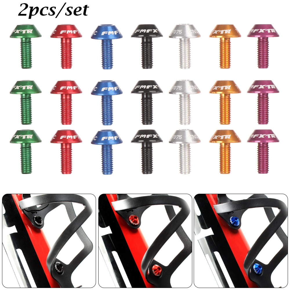 2Pcs/Set Colorful Aluminum Alloy Mountain Bike Water Bottle Holder Cage Screw Bolts M5x12mm Screw Durable Bicycle Accessories
