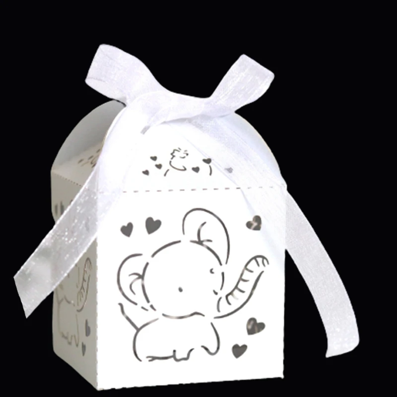 50Pcs Elephant Laser Cut Wedding Favors Gift Box DIY Hollow Candy Boxes With Ribbon Baby Shower Engagement Wedding Party Decor