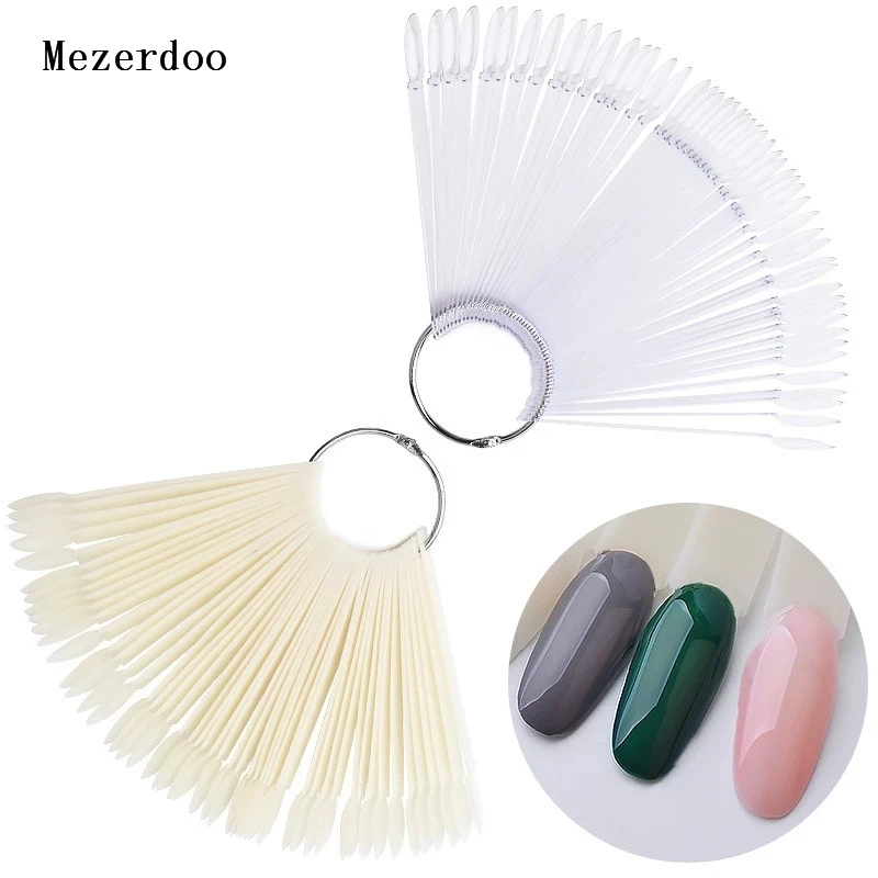 50pcs Oval False Display Nail Art Fan Wheel Practice Board Tip Sticks for Dipping Powder Colors UV Gel Nail Polish Display Chart