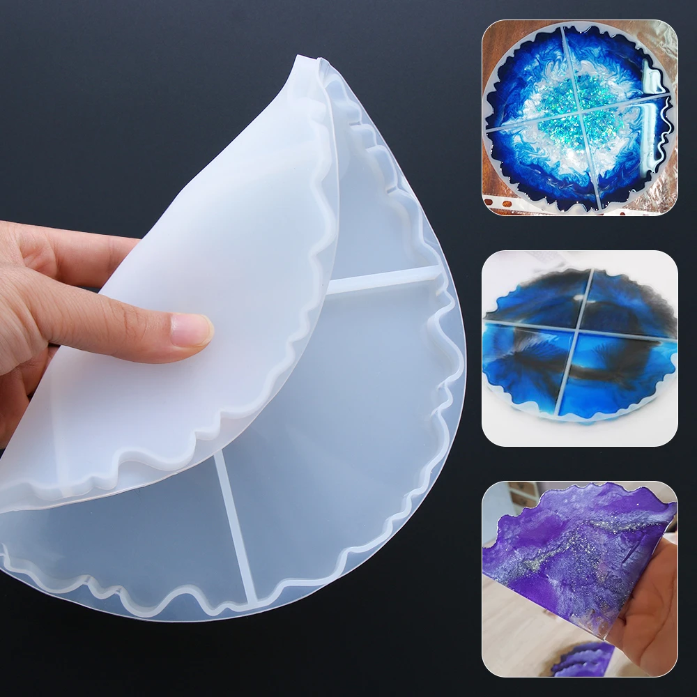 Transparent Lotus Mold Fluid Irregular Wave Coaster Mold Casting Molds Silicone Epoxy Resin Pendant Agate Making Mould Tool