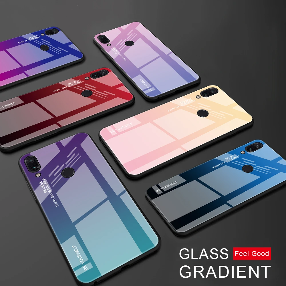 Tempered Glass Gradient Phone Case For Xiaomi Redmi 8 8A 7 7A 6 6A 5 Plus Note 8 7 6 5 Pro Luxury Colorful Bumper Glossy Cover