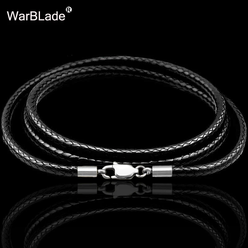 40-80cm 1-3mm Leather Necklace Cord Waxed Rope Leather Cord Stainless Steel Lobster Clasp Connector Chain Men Women DIY Jewelry