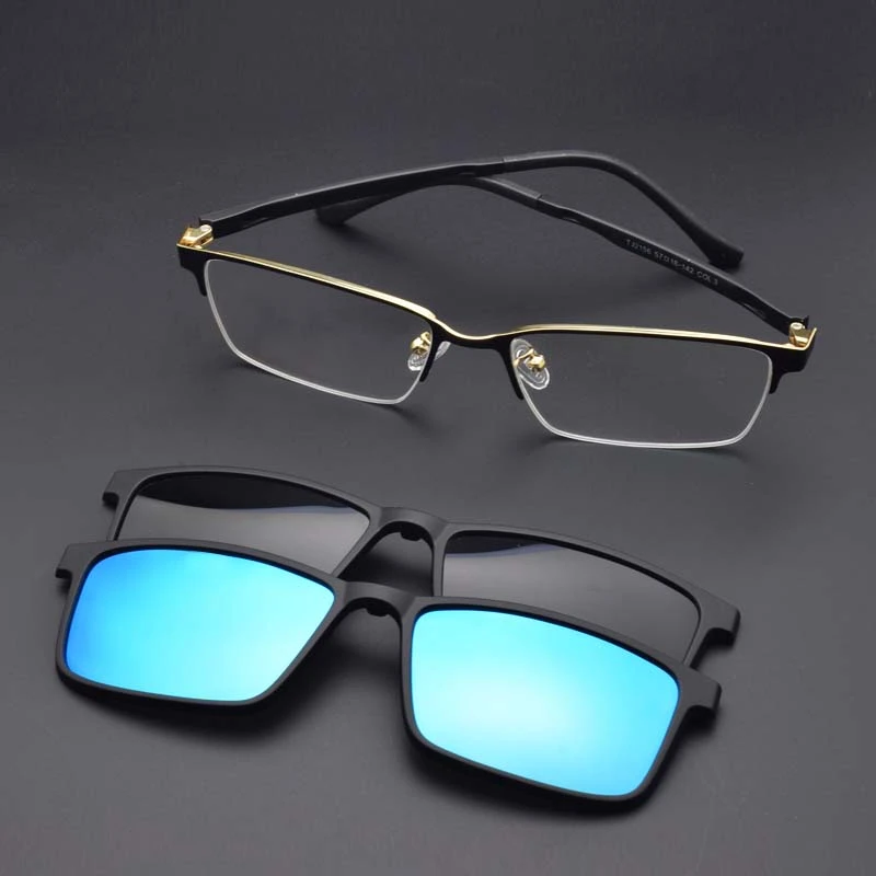 Polarized Magnetic Sleeve Mirror Men's Brown Myopia Magnet Sunglasses Adsorption Night Vision Clip on Glasses Frame Double Color