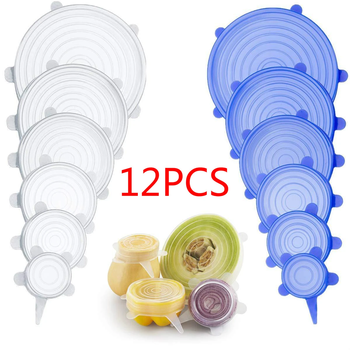 6/12PCS Silicone Stretch Lids Universal Silicone Food Wrap Bowl Pot Lid Silicone Cover Pan Cooking Kitchen Accessories