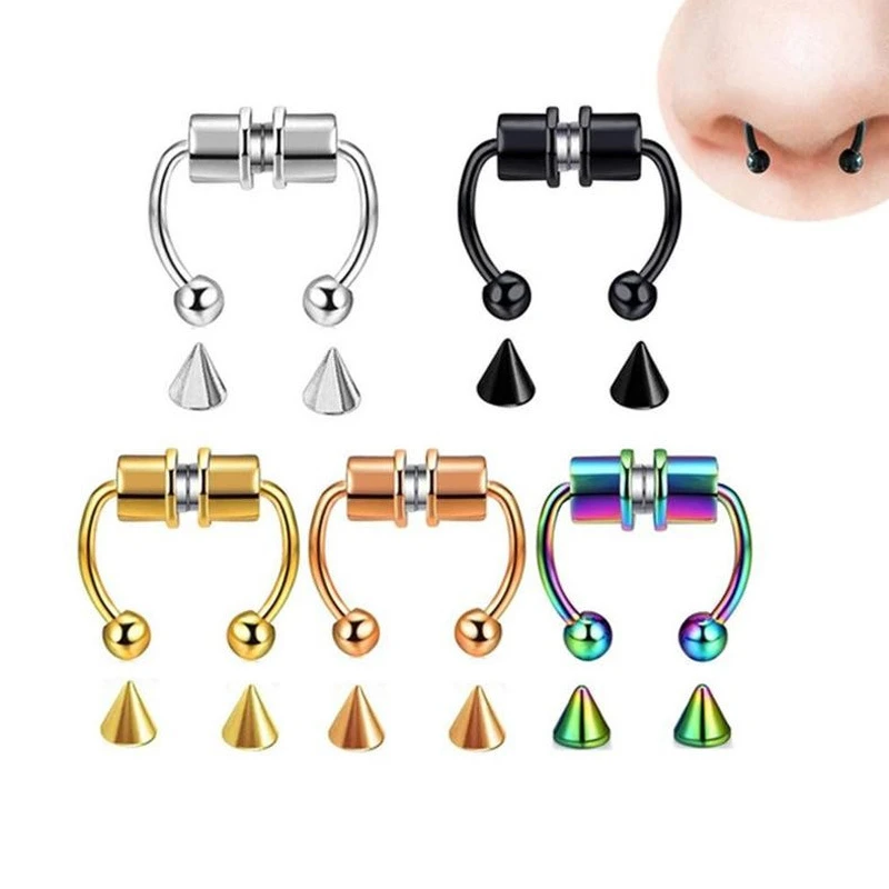 2021 Fake Piercing Nose Ring Alloy Nose Piercing Hoop Septum Rings For Women Body Jewelry Gifts Fashion Magnetic Fake Piercing