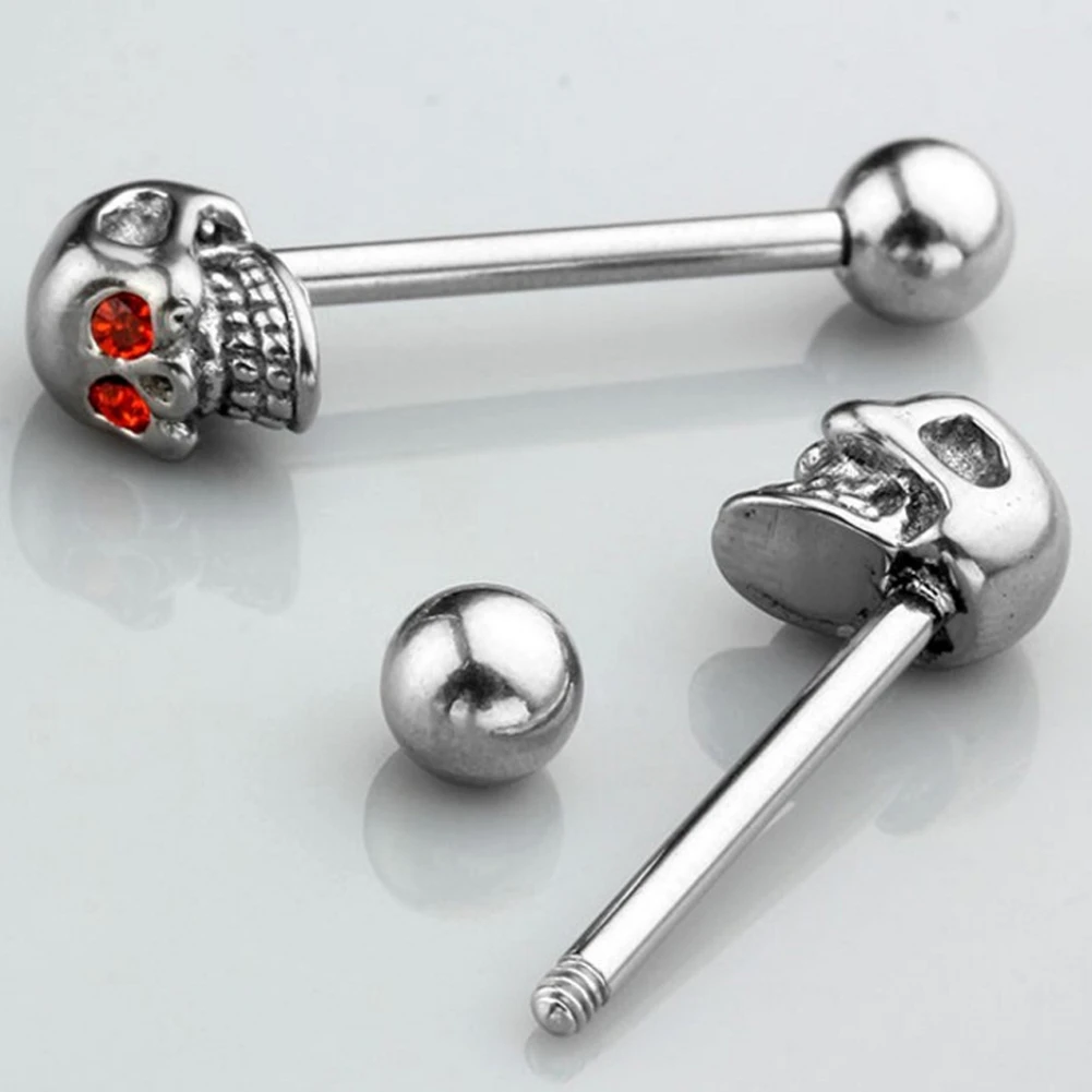 Man Skull Tongue Stainless Steel Crystal Tongue Rings Piercing Lengua Barbell Pircing Langue Bodyjewelry Ear Tragus