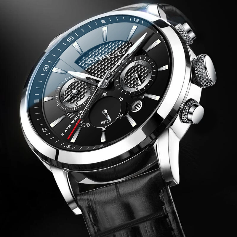 2021 New Mens Watches Top Brand Luxury Leather Casual Quartz Watch Men Sport Waterproof Clock Black Watch Relogio Masculino