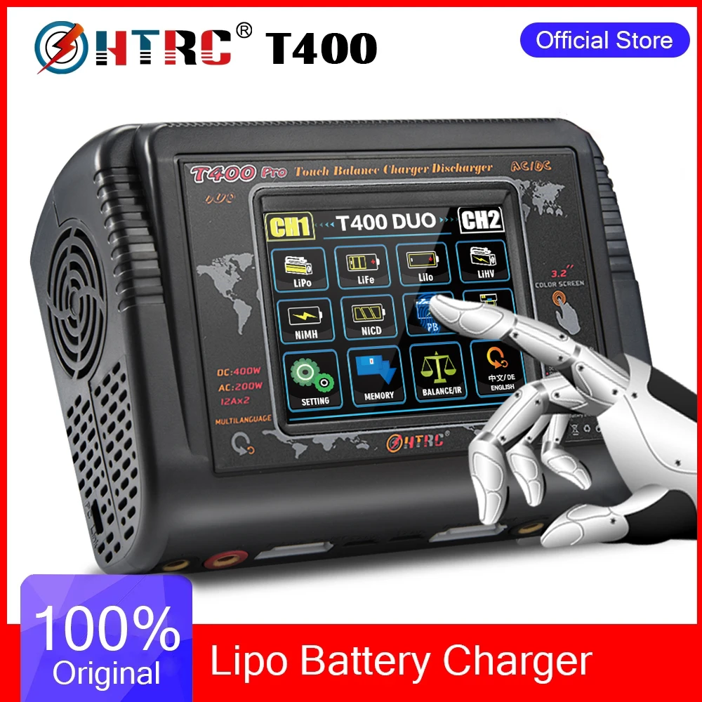 HTRC T400 Pro Lipo Battery Charger DC 400W AC 200W 12Ax2 RC Charger Discharger For LiPo LiHV LiFe Li-lon NiCd NiMh Pb Battery