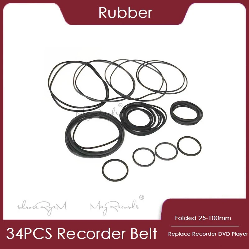 1 Pack/34Pcs 25-100mm Rubber Belt Replace Recorder DVD Player Repeater Walkman CD/DVD drive