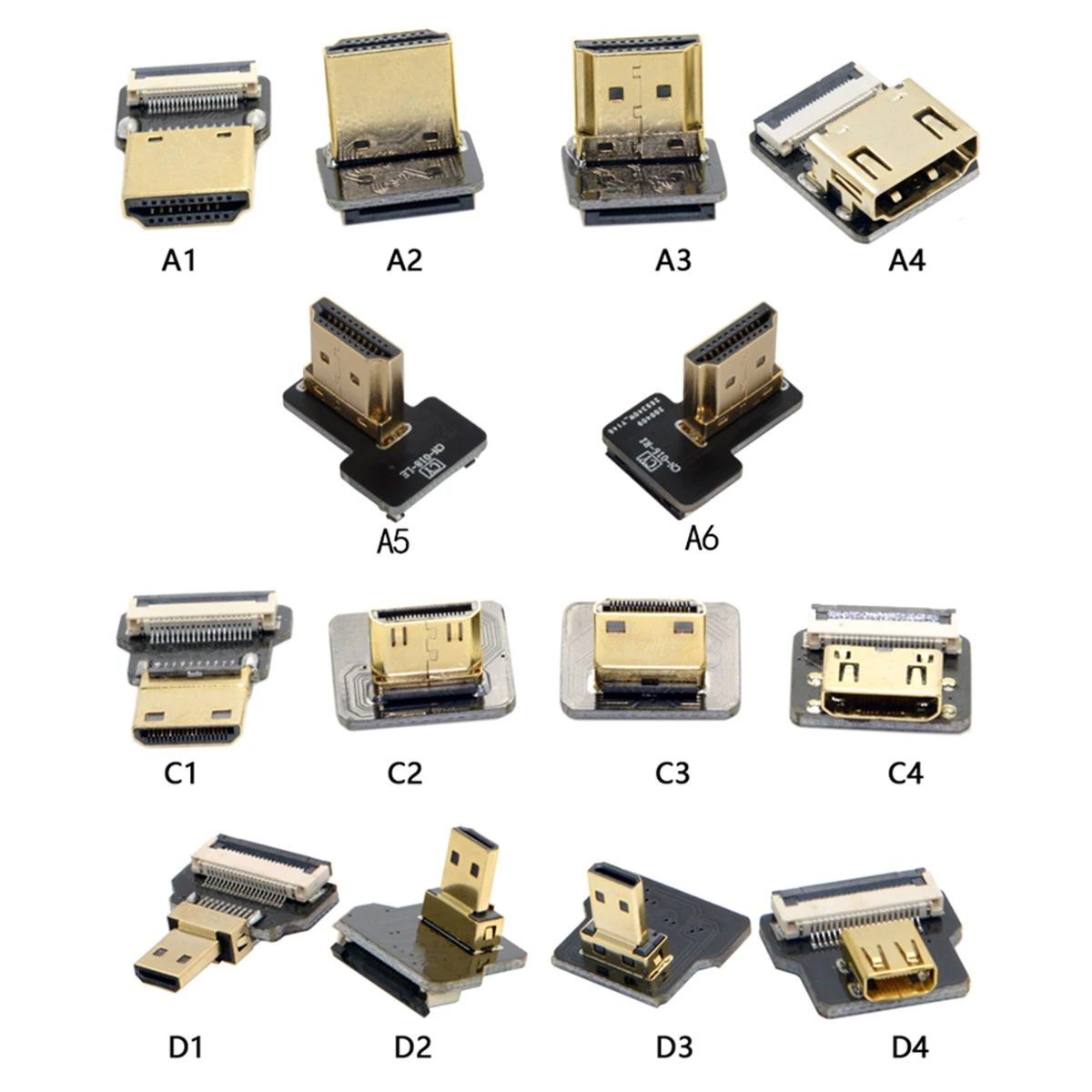 Chenyang A4-D HDMI-compatible FPV Type A female to Micro HDMI-compatible Type D Up Down angle male Female