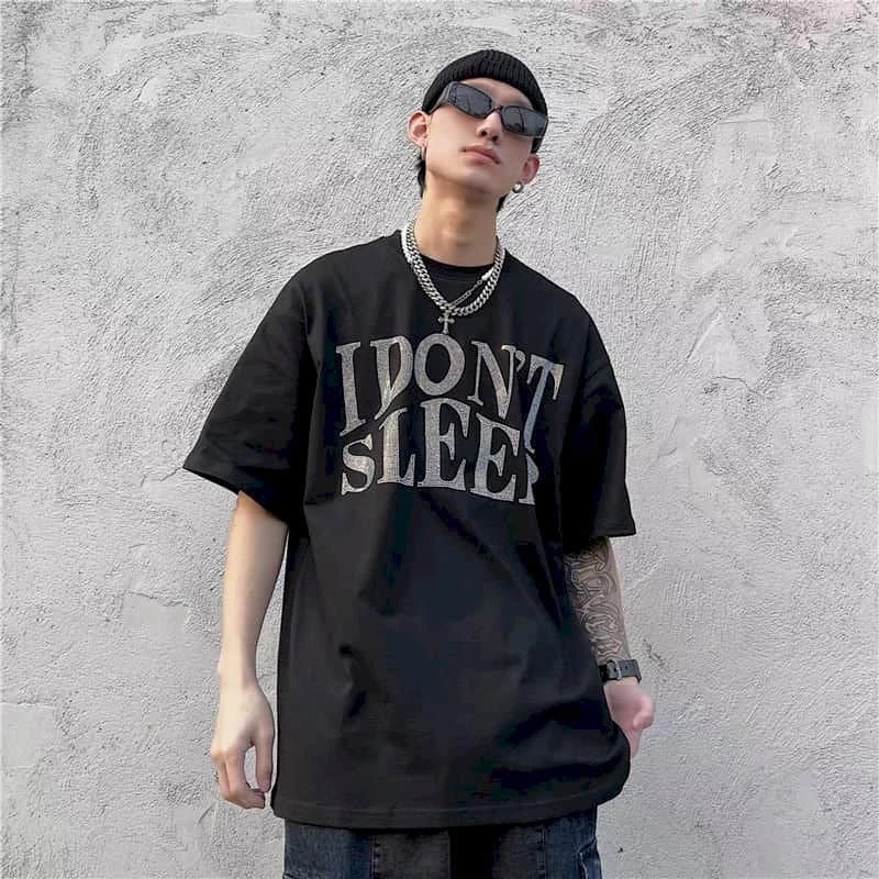 New Summer Harajuku T Shirts Men's Punk Tops Printed Diamond DON'T SMOKE SLEEP Unisex Tshirt Women Tee Couples Clothing