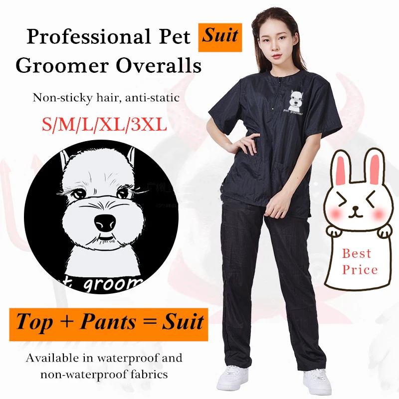 S/M/L/XL/3XL Pet Groomer Waterproof Uniform Suit Cut Pet Hair Breathable Soft Pet Beautician Overalls Set Pro Groomer Robe G0708