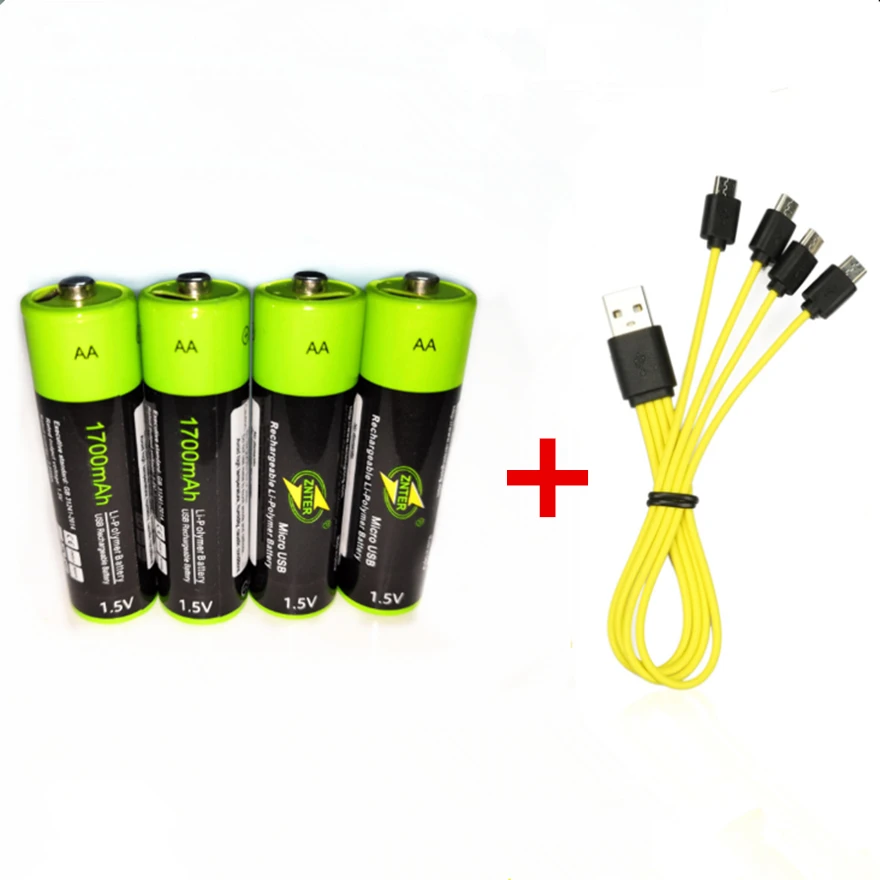 1.5V AA Rechargeable Battery 1700mAh USB Rechargeable Lithium Polymer Battery Quick Charging by Micro USB Cable