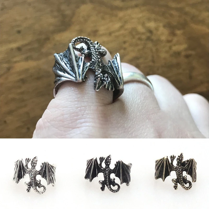 1pc Men Women Punk Brass Cool Wings Flying Chinese Dragon Ring   Unisex Animal Resizable Ring Wholesale New Design Jewelry Gift