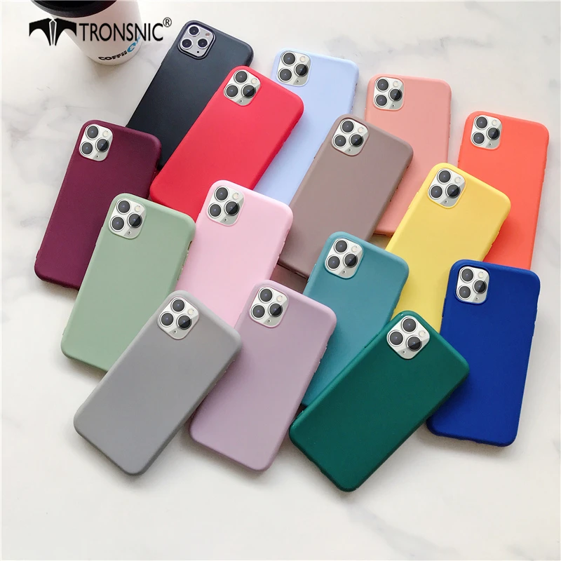 Solid Green Color Phone Case for iPhone 11 Pro Max XR X XS MAX Matte Black Blue Soft Luxury Case for iPhone SE 6s 7 8 Plus Cover
