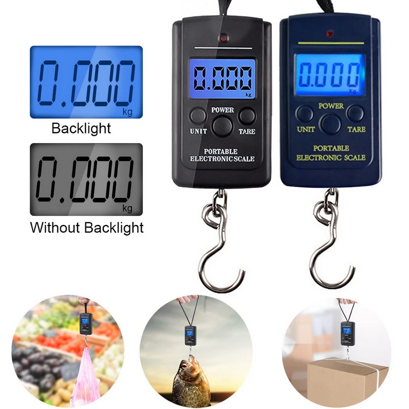 40kg x 10g Mini Digital Scale for Fishing Luggage Travel Weighting Steelyard Hanging Electronic Hook Scale Kitchen Weight Tool