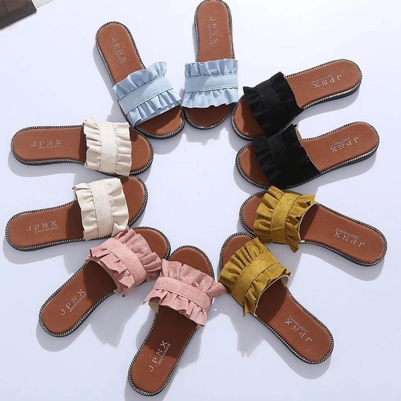 Women Fashion Suede Leather Slippers Summer Sandals Shoes Boho Beach Outdoor Foot Wear Casual Slides Shoes