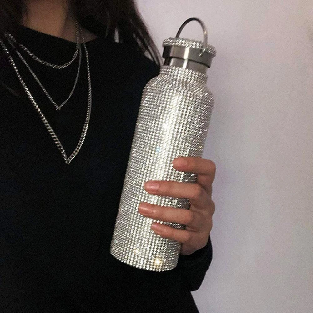 Sparkling Thermos Bottle Costoso Rhinestone Double Wall Thermal Cup Mug Diamond Thermo Water Bottle Portable For Outdoor