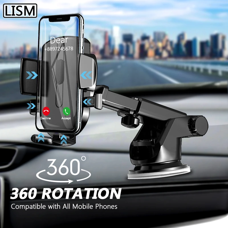 LISM Sucker Car Phone Holder Mobile Phone Holder Stand in Car No Magnetic GPS Mount Support For iPhone 12 11 Pro Xiaomi HUAWEI