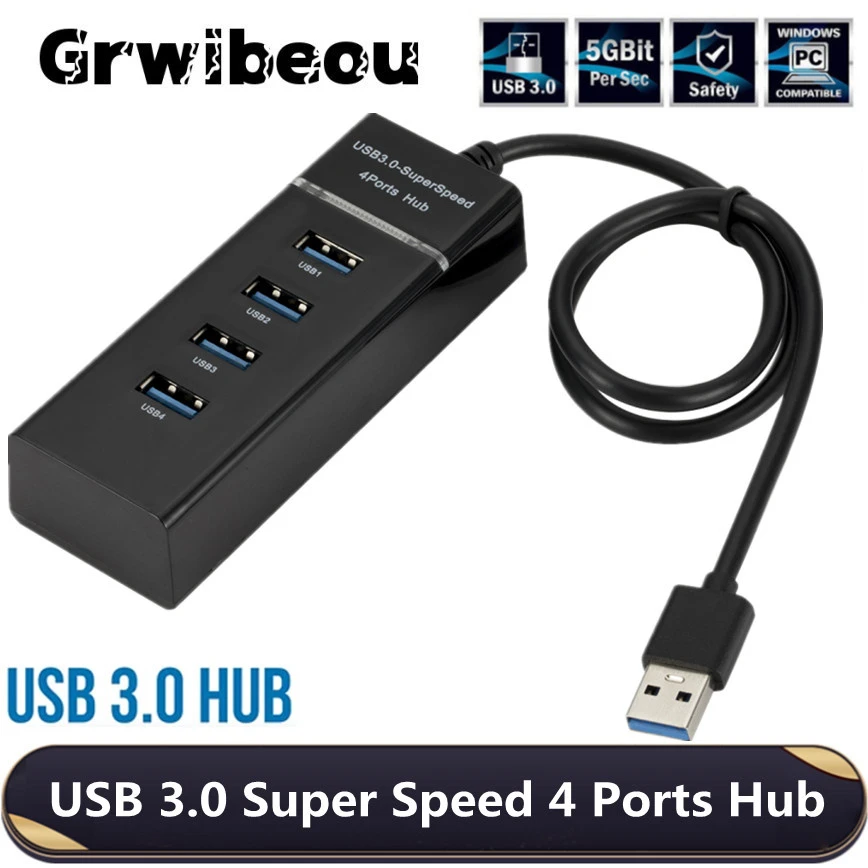 Grwibeou USB 3.0 HUB 4 Ports Splitter High Speed Splitter USB Adapter Expander Cable For Desktop PC Laptop Adapter USB HUB