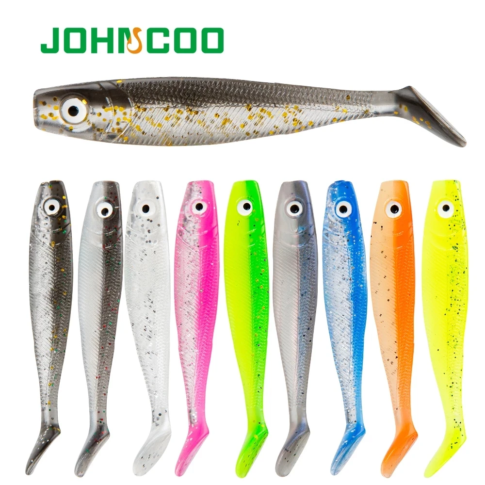 JOHNCOO 20pcs Fishing Lure 65mm 2.1g Soft Bait Shad Worm Carp Fishing Soft Lures Silicone Artificial Double Color Baits