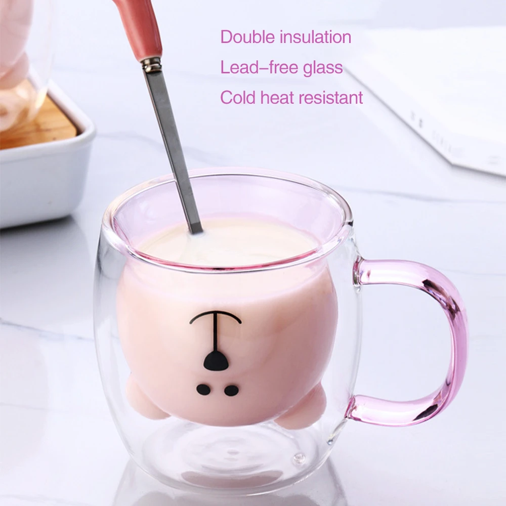 250ML 2-Tier 3D Creative Glass Mug Lovely Bear Innovative Beer Glasses Heat-resistant Double Wall Coffee Cup Milk Juice Mug