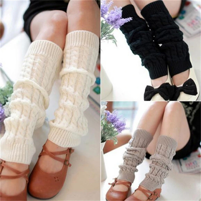 Lolita Leg Warmers Women Warm Winter Knit Foot Cover Crochet Knee Socks Warm Boot Cuffs Beenwarmers Japanese Long Socks