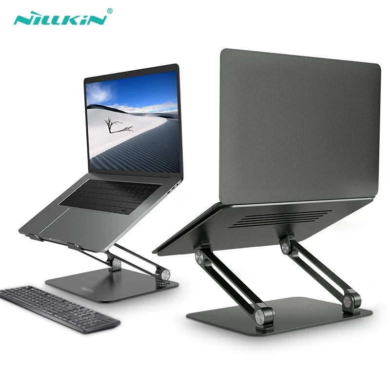 Laptop Stand for Bed Work From Home Aluminium Alloy Adjustable , NILLKIN Laptop Holder Multi-Angle Stand Heat Release Foldable
