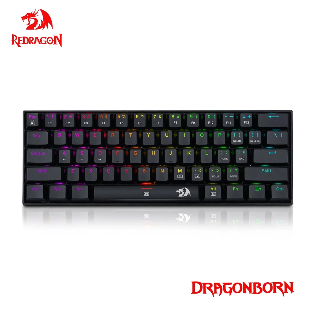 Redragon DragonBorn K630 RGB USB Mechanical Gaming Keyboard Red Switch 61 Keys Wired detachable cable,portable for travel