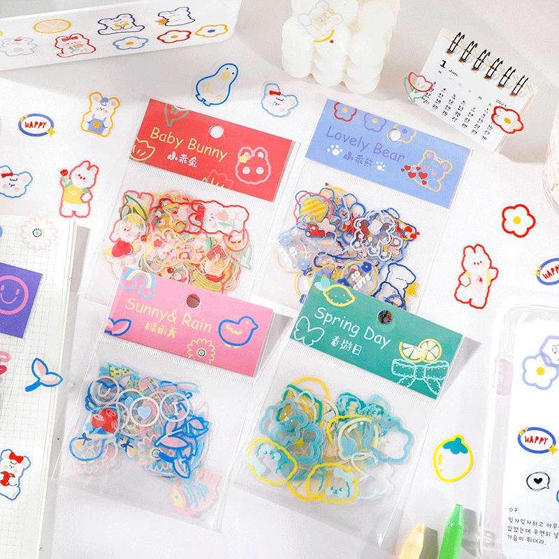 Mohamm 45PCS/Pack Kawaii Strawberry Rabbit Stickers Scrapbooking Stationery School Supplies