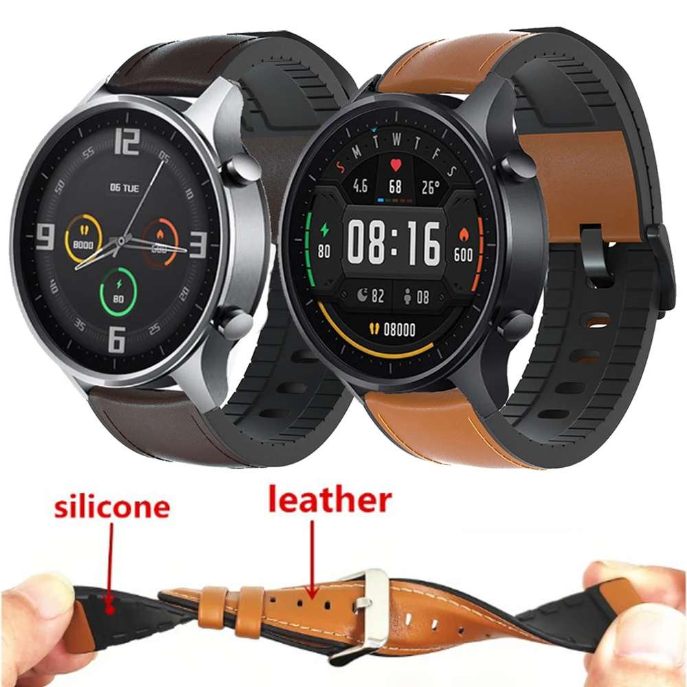 22mm Watch Strap For Xiaomi Watch Color MI Smart Watch Color Genuine Leather Band Silicone Bracelet Watchbands