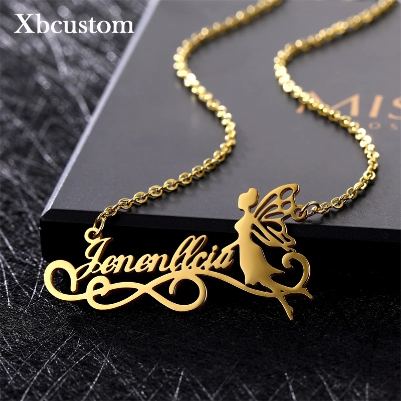 Necklace Personalized Stainless Steel Chain Fairy Angel Pendant Customized Nameplate Necklace for Women Wings Romantic Gifts