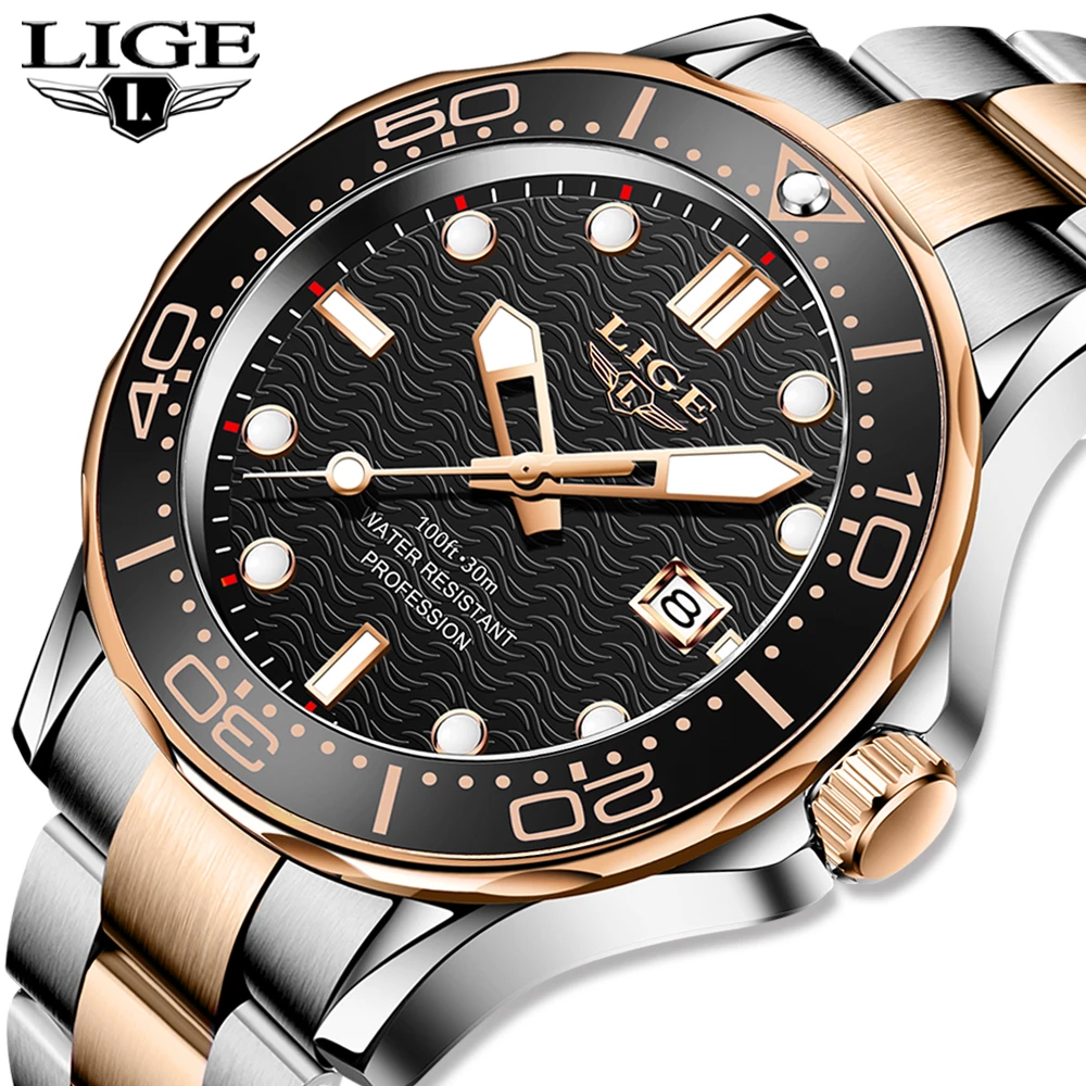2021 Sport Wristwatch For Man LIGE Top Brand Stainless Steel Waterproof Clocks Men Watch Military Quartz WristWatch Montre Homme