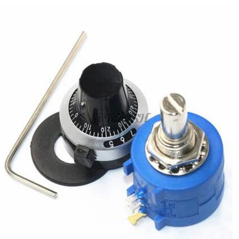 3590S-2 3590S Series Precision Multiturn Potentiometer 10 Ring Adjustable Resistor+1PCS 6.35mm Knob Turns Counting Dial Rotary