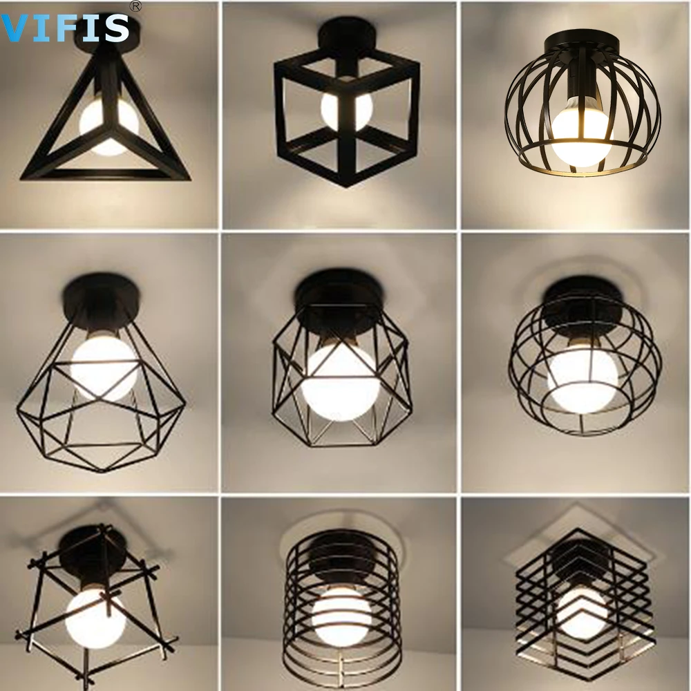 Vintage Ceiling light Modern Nordic Retro Iron Ceiling lamp Decor For Living Room Bar Black Loft E27 Home Lights Cage Fixture