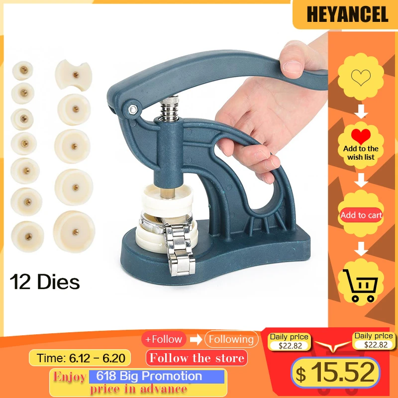12 Dies Watch Press Tool Kit Closer Spiral Capping Machine Watch Back Cover Case Pressing Machine Manual Watchmaker Repairing To