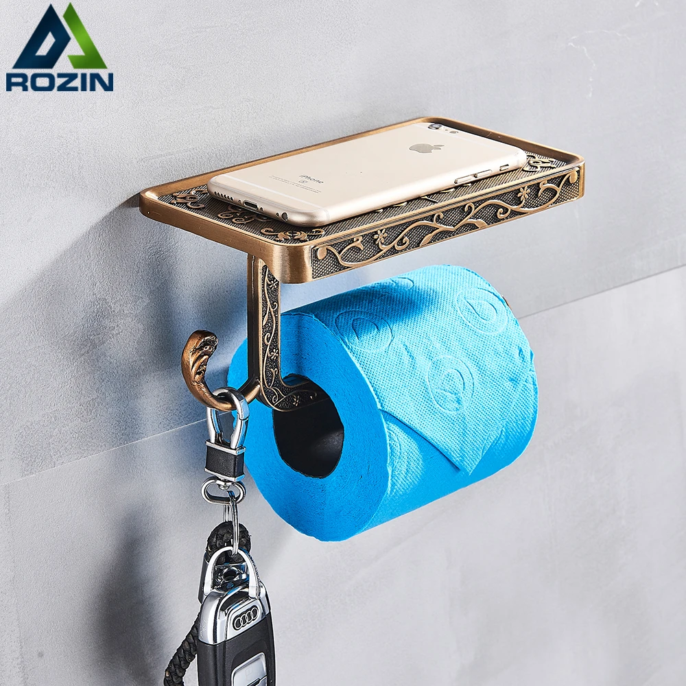 Rozin Zinc Alloy Bathroom Toilet Paper Holder Mobile Phone Holder With Shelf Bathroom Towel Rack Toilet Paper Rack Tissue Box