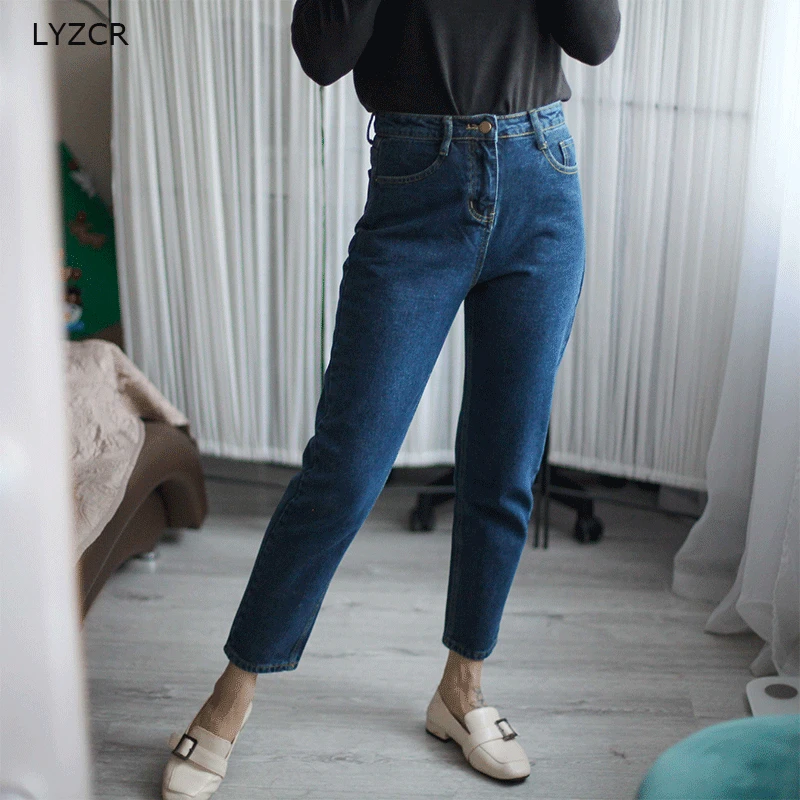 Thick Winter Jeans Woman 2021 Vintage Velvet Warm Harem Jeans Fleece Mom Loose High Waist Women's Boyfriend Jeans For Women