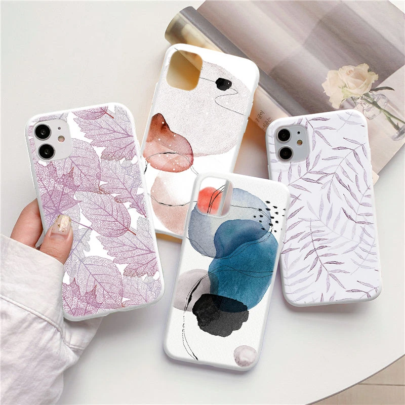 For Samsung Galaxy S20 FE S21 Ultra S9 S10 Plus A21S A31 A51 A71 A10 A12 A32 A52 A72 A20E A40 A50 A70 TPU Watercolor Leaves Case