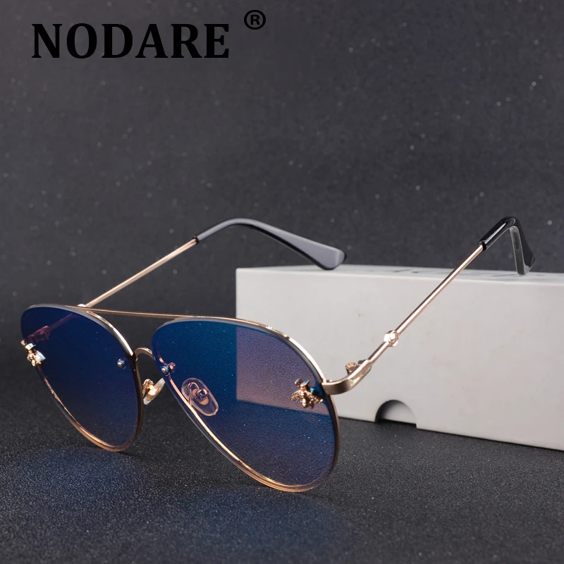 2020 Luxury Brand Designer Female Rimless Sunglasses AViation Women Sun Glasses Gradient Shades Little bee Lens Ladies UV400 ray