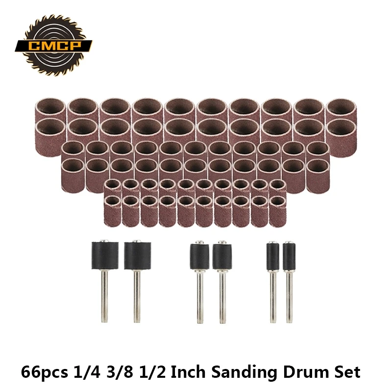 CMCP 66PC Sanding Band With 3.175mm Shank Sanding Drum Kit for Dremel and Rotary Accessories Abrasive Tool