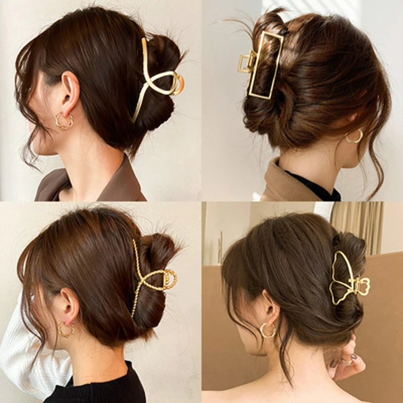 2021 New Korean Solid Alloy Large Hair Claws Elegant Hairpins Barrette Crab Hair Clips Headwear For Women Girls Hair Accessories