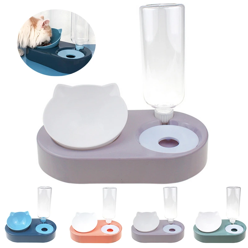 2-in-1 Pet Cat Bowl Water Dispenser Automatic Water Storage Cat Food Bowl Water Container Kitten Drinking Dogs Feeder Waterer