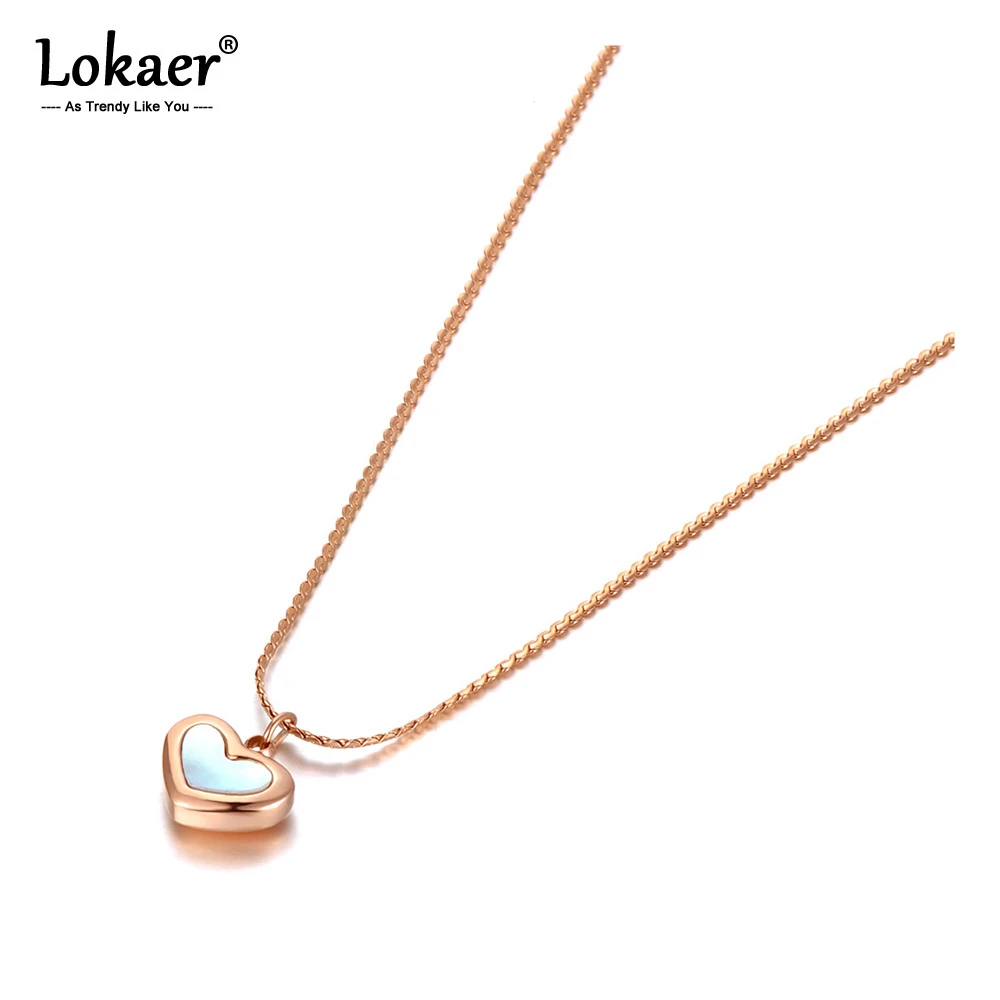 Lokaer Titanium Stainless Steel Heart Charm Pendant Necklaces Jewelry Fashion Bohemia White Shell Necklace For Women Girl N20261